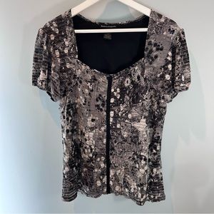 Susan Lawrence Black, Tan Knit Blouse Career Casual L